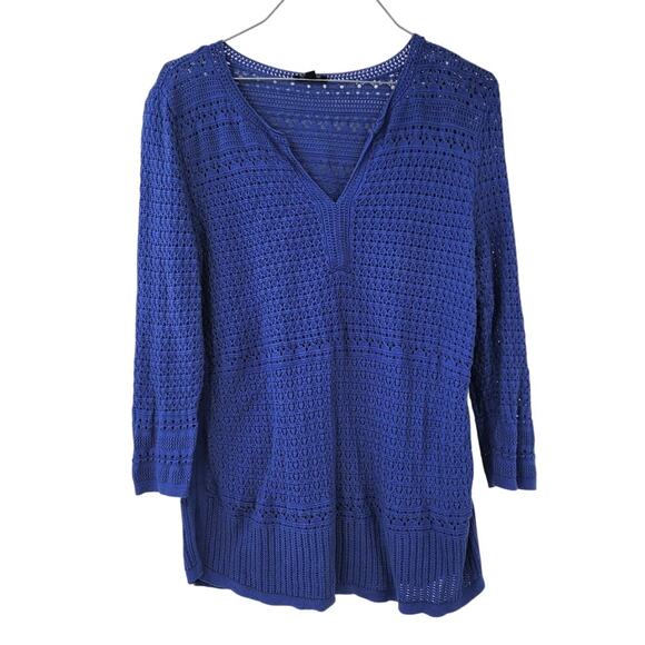 Talbots Tops - TALBOTS Blue Open Knit V-Neck Top Womens Size Small Petite SP